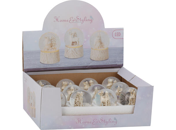 Glasskule LED dyr antikk hvit h:8,5cm 3a Display 12stk 2xLR44 inkl Vekt: 240g 