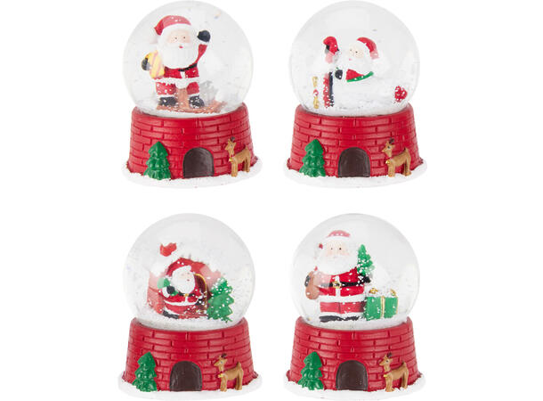 Glasskule m/snø h:12cm nisse 4ass Display med 12 stk assortert 
