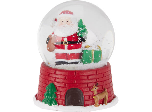 Glasskule m/snø h:12cm nisse 4ass Display med 12 stk assortert 