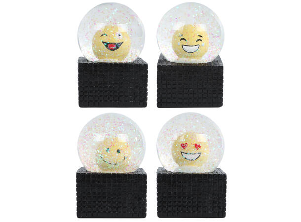 Glasskule smilefjes gule 5x6,5cm 4ass 