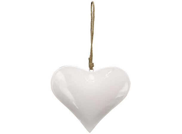 Hjerte hvit metall m/tau 15cm Forpk 8stk 