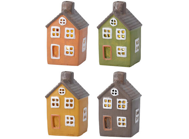 Hus LED 6,5x6cm polyresin 4ass Display 12stk 