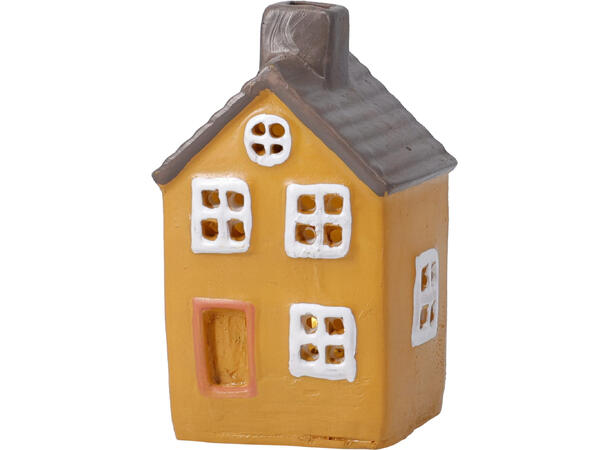 Hus LED 6,5x6cm polyresin 4ass Display 12stk 