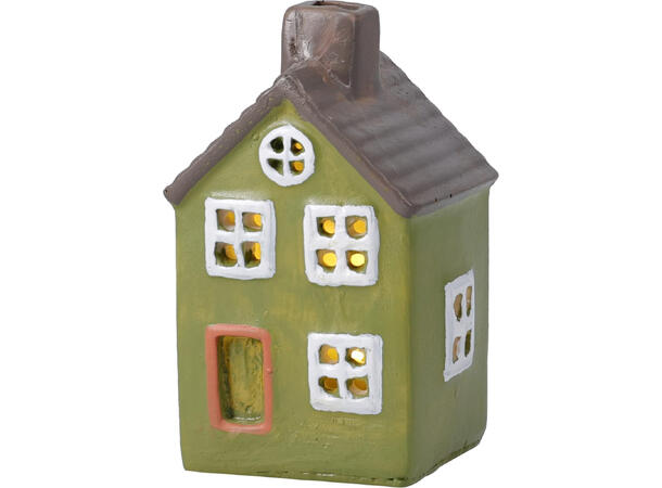 Hus LED 6,5x6cm polyresin 4ass Display 12stk 