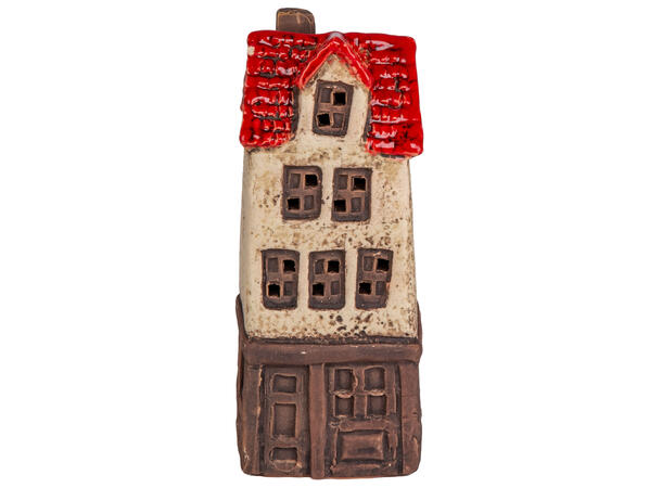 Hus keramikk beige/rød LED 6x5x15cm Batteri 2xLR44 