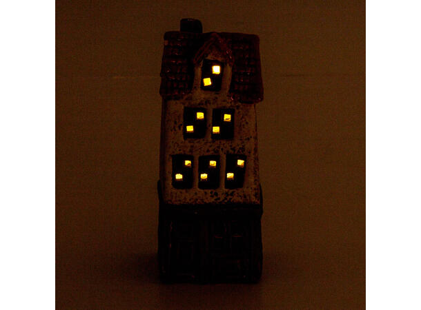 Hus keramikk beige/rød LED 6x5x15cm Batteri 2xLR44 