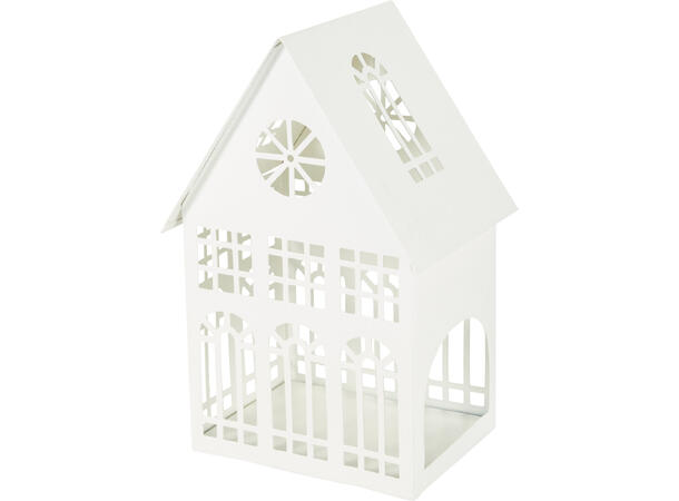 Hus lykt hvit metall 14x22cm Forpk 6stk Vekt: 370g 