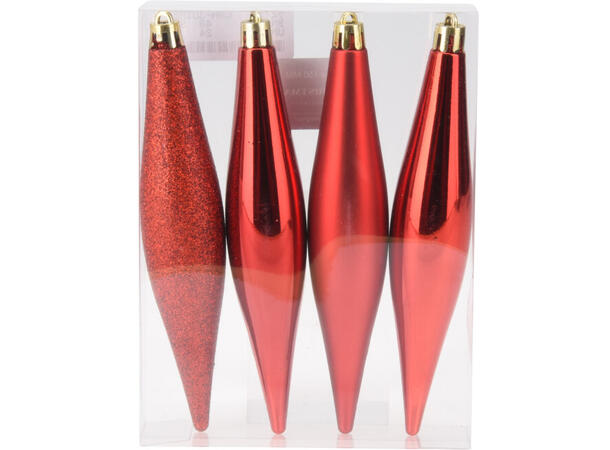 Istapp rød shiny/matt/glitte 15cm 4stk Display med 24 sett PP 