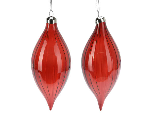 Julekule dråpe glass rød/burgunder 12cm Display med 12stk assortert 