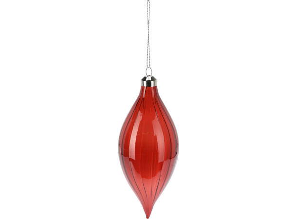 Julekule dråpe glass rød/burgunder 12cm Display med 12stk assortert 