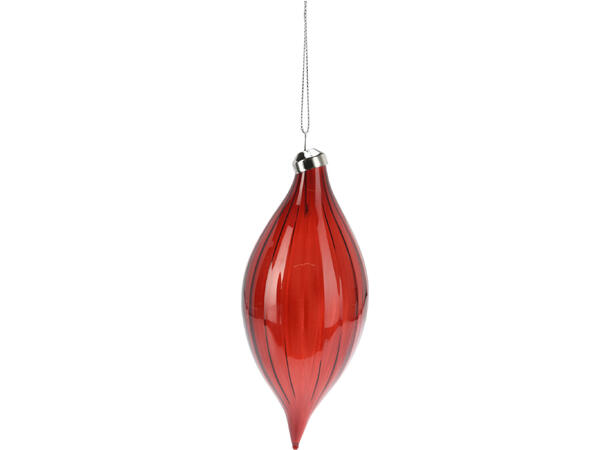 Julekule dråpe glass rød/burgunder 12cm Display med 12stk assortert 
