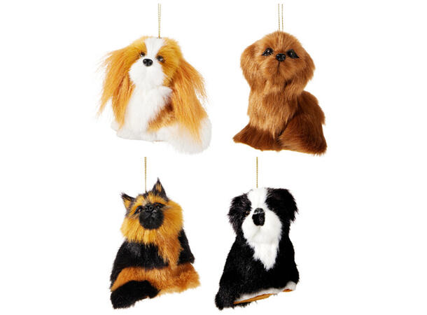 Julepynt Hund m/fuskepels 8cm 4ass Display 24stk 