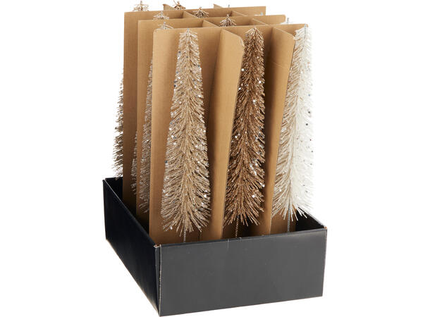 Juletre metall Gull Hvit h:33cm 3ass Display 12stk Trefot 