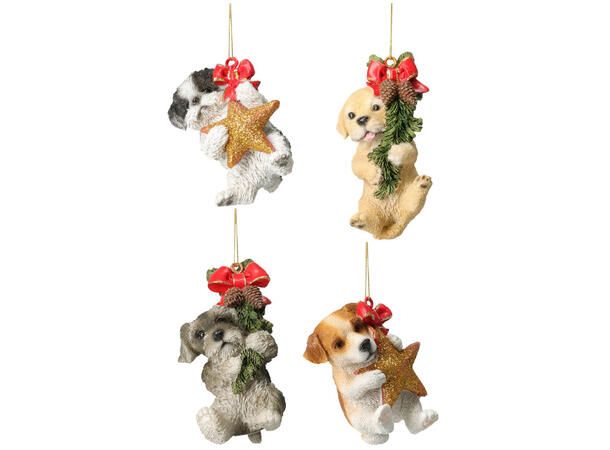Juletrepynt Hund henge 6x8,5cm 4ass Display 12stk Vekt 60gram 