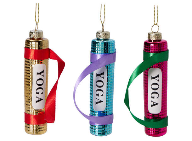 Juletrepynt Yogamatte glass 11cm 3ass Display 12stk 