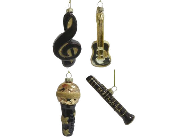 Juletrepynt musikkinstr. glass 11cm 4ass 12 assortert i eske 