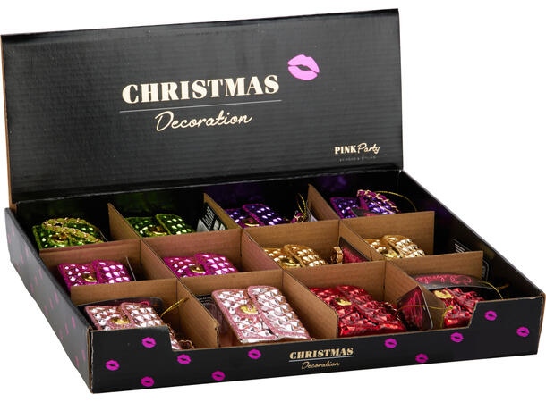 Juletrepynt veske glass 8x5cm 6ass Display med 12 assortert 