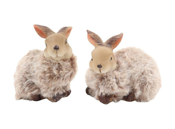 Kanin grå plysj polyresin 9,5x7x10cm 2 ass 