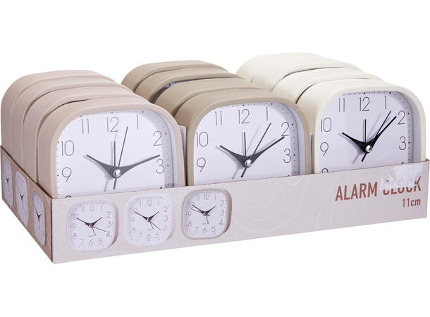 Klokke vekkerklokke 11x11cm 3ass Display 12stk 