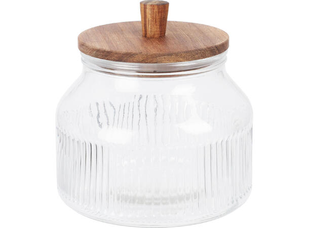 Krukke stripet glass m/trelokk 16x16cm Forpakning: 6stk 800gram Volum 1,75l 