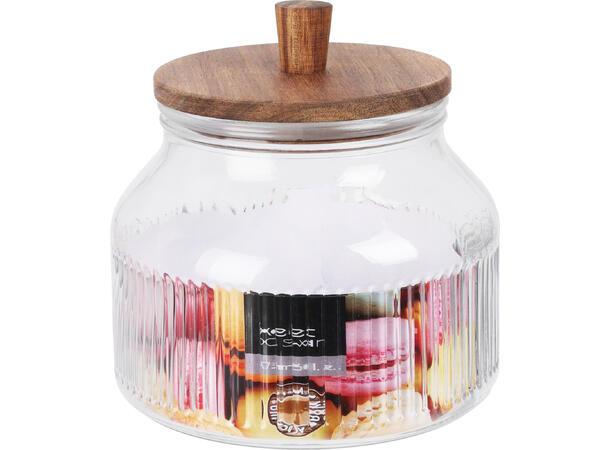 Krukke stripet glass m/trelokk 16x16cm Forpakning: 6stk 800gram Volum 1,75l 