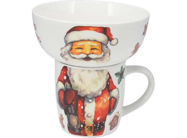 Krus og skål porselen julemotiv 4ass Forpakning: 8pk Skål:600ml Krus:360ml 