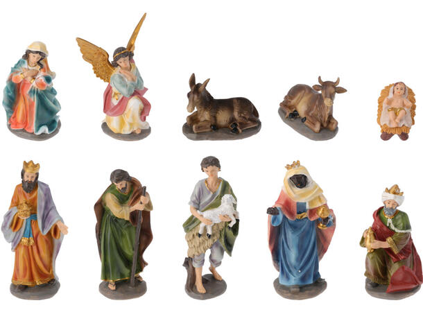 Krybbesett assorterte farger 6-19cm 10de Maria:13,5cm Josef:19cm Barn:6,5x5cm 
