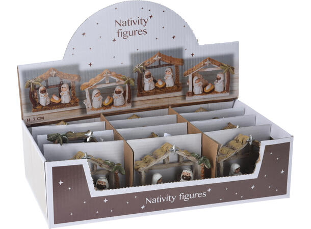 Krybbesett stall naturfarger 9x7cm 4ass Display 12stk Vekt: 140g 