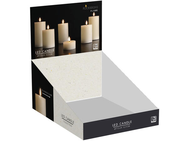 Kubbelys LED hvit rustikk voks 7,5x12,5c Batteri: 2xAA Timer: 6/18t Display 12stk 