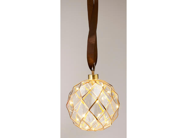 Kule henge blank m/gull/bånd dia:14cm Batteri: 2xAA Timer:18/6 timer 15stk LED 