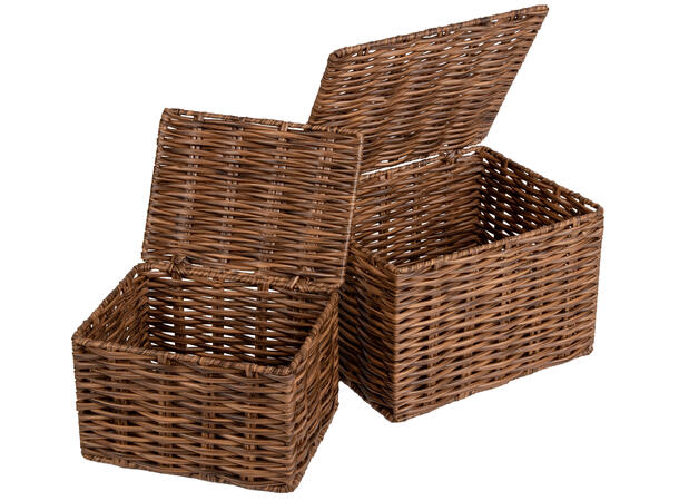 Kurv m/lokk brun flettet PE s/2 20x16x13cm 20x16x13cm 16x12x10cm 