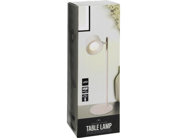 Lampe LED offwhite metall 35,5cm Oppladbar. USB-C. 3 lysnivå 