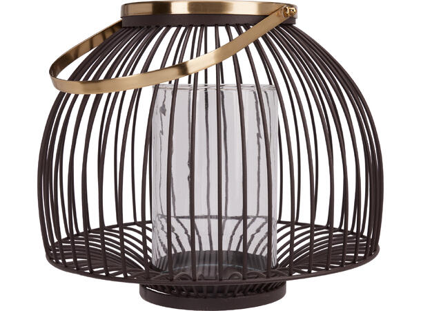 Lykt brune metallspiler m/gull 28x23cm Vekt:1365gram 