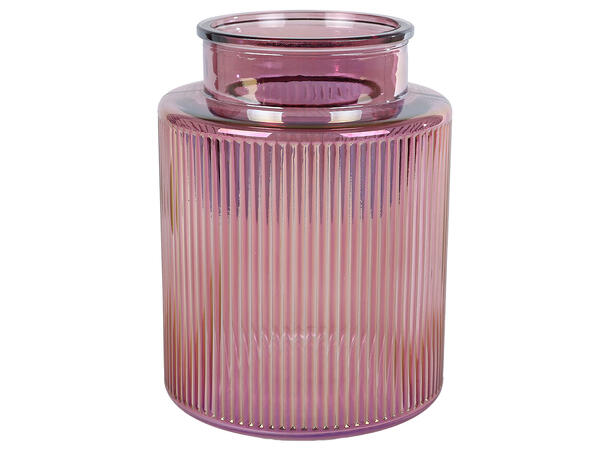 Lysglass Vase stripe lilla glass 13x17cm Forpakning: 8stk 