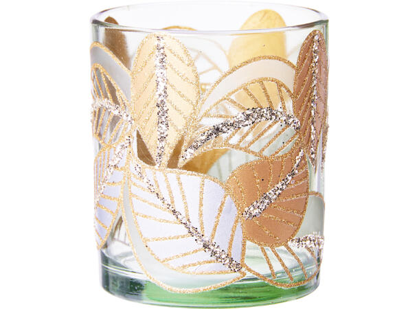 Lysglass blankt m/glitterblad 7x8cm 3ass Display med 12stk 