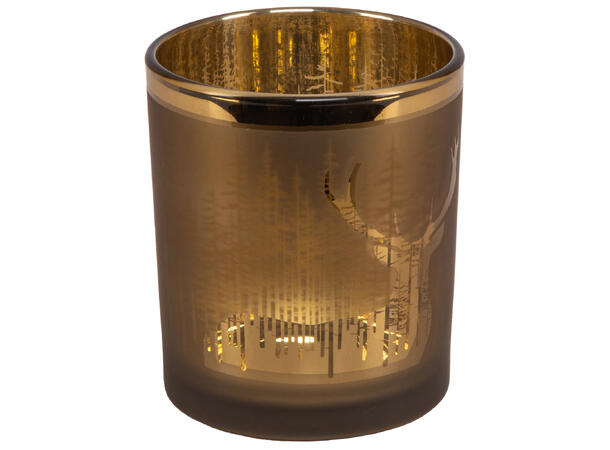 Lysglass brun/gull skogsdyr 9x10cm Lysglass til telys 