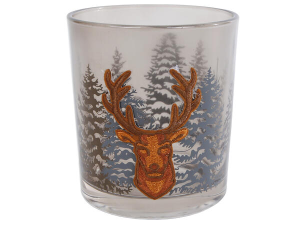 Lysglass dekor reinsdyr brunt 8x8x9cm 