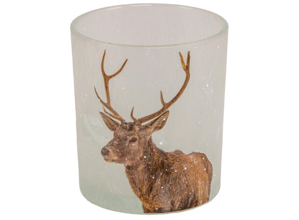 Lysglass hjortedyr antikkhvit 9x10cm Lysglass til telys 