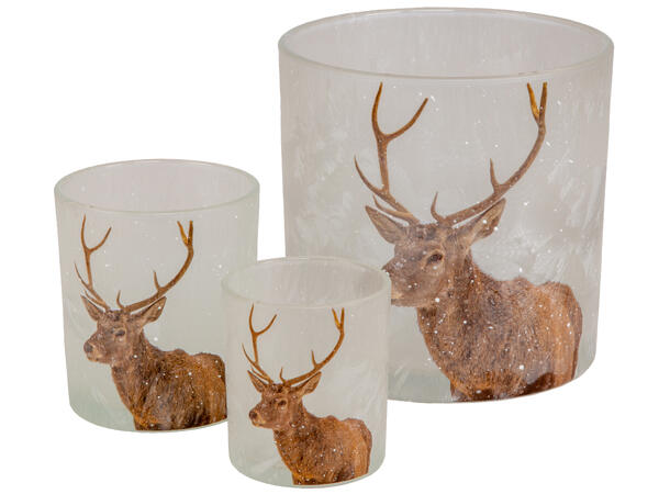 Lysglass hjortedyr antikkhvit 9x10cm Lysglass til telys 