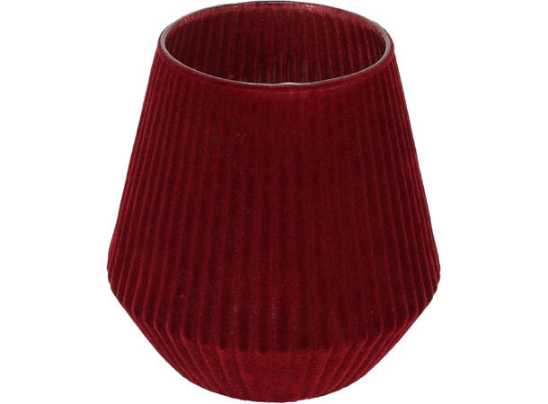 Lysglass stripet glass rød stoff 13x14cm 