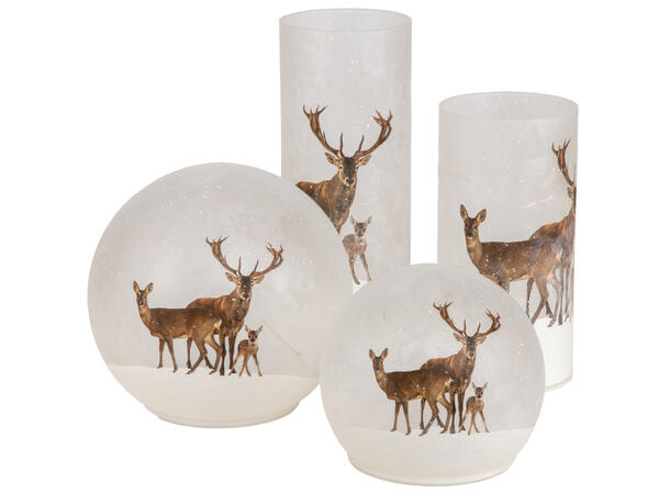 Lyslykt LED hjortedyr familie 8x20cm 3xAA Batteri, Timer, 10 LEDpærer 