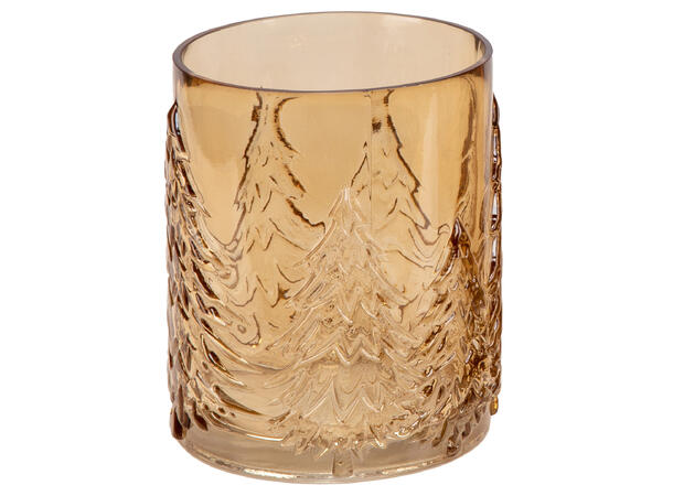 Lyslykt glass skog/trær amber h:13cm Lysglass til kubbelys 