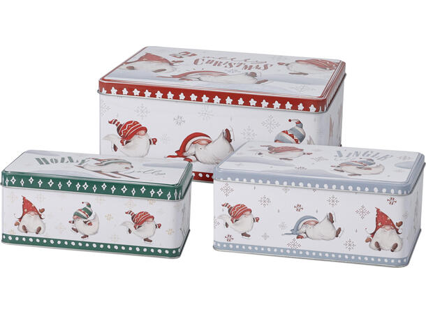 Metallboks Jul Nisse firkantet s/3 22x16x9cm 19x13x8cm 18x10x7cm 