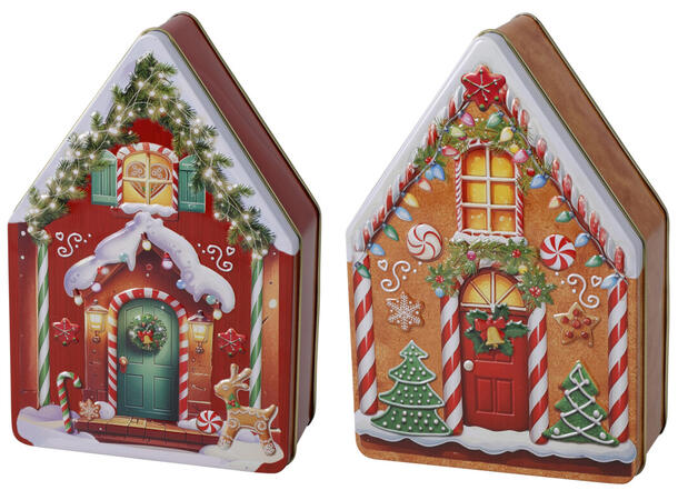 Metallboks Julehus 18x12x6cm 2ass 