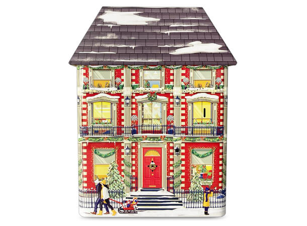 Metallboks Julehus musikk/lys 16x9x25cm 2400ml inkl LED / Musikk: Deck the Halls 