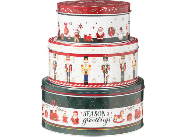 Metallboks Nisse/tinnsoldat rund s/3 20x9cm 17x8cm 14x7cm 
