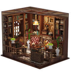 Mini hus DIY Studierommet 21x16,2x17,2cm MDF, papir, stoff. LED lys, uten batteri