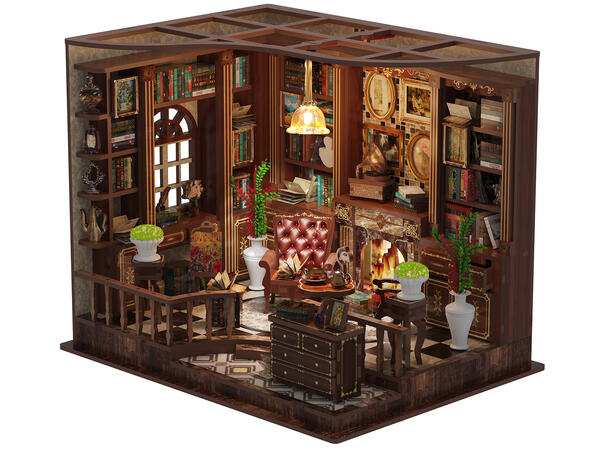 Mini hus DIY Studierommet 21x16,2x17,2cm MDF, papir, stoff. LED lys, uten batteri 