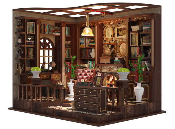 Mini hus DIY Studierommet 21x16,2x17,2cm MDF, papir, stoff. LED lys, uten batteri 