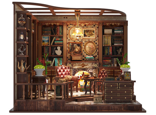 Mini hus DIY Studierommet 21x16,2x17,2cm MDF, papir, stoff. LED lys, uten batteri 